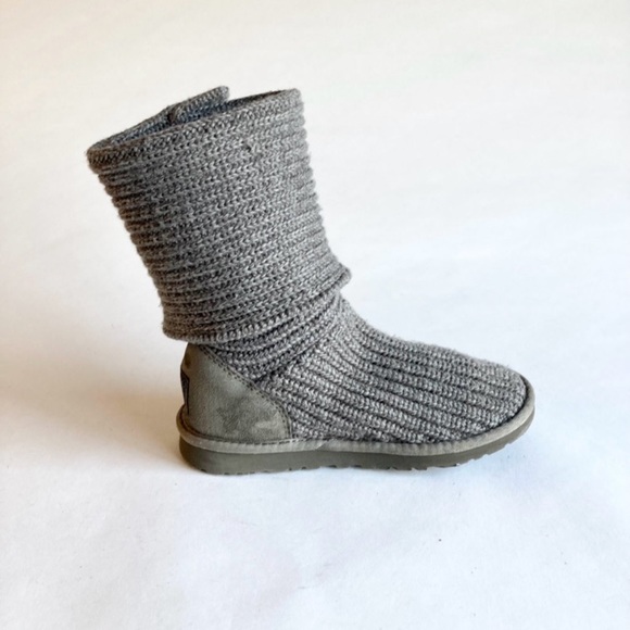 UGG Grey Wool Knitted Sheepskin Leather Knitted Boots size 6 - Picture 4 of 14